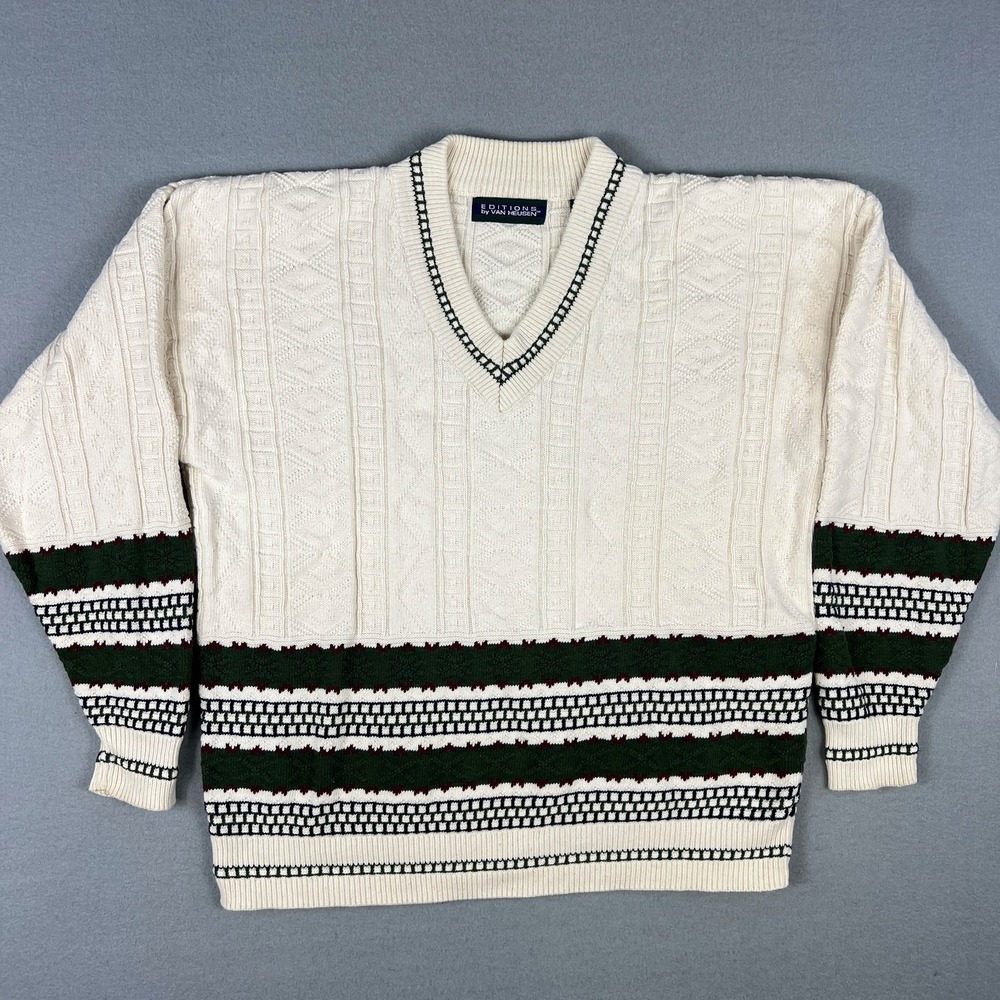 VTG Van Heusen Sweater Mens M‎ V Neck Preppy Tennis Country Club Cotton 1990s